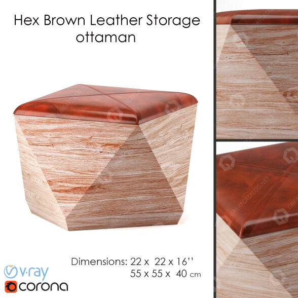 Пуф CB2 Hey Brown Leather Storage 3D модель