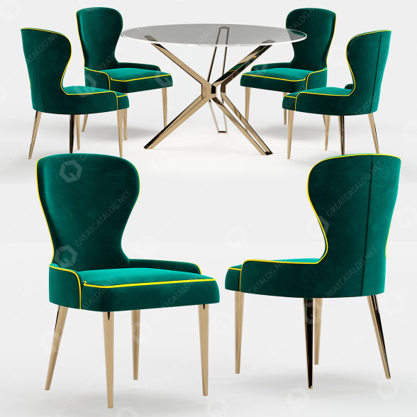 Стіл та стільці Velvet Metal Dining 3D модель
