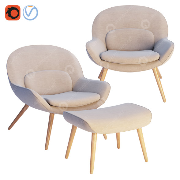 Кресло и пуф Steelcase Philippa 3D модель