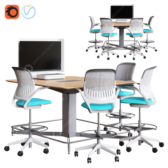 Zestaw mebli Steelcase Media Scape Mini and Rectangle Table model 3D