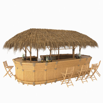 Бар Thatched Bamboo Tiki Bar Oval With Chairs