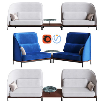 Sofa and Table Stellar Works Arc Sofa Highback Love Seat L/R & Arc Coffee Table