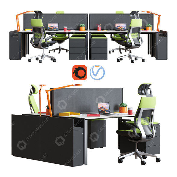 Möbel-Set Steelcase Office Table FrameOne Work Space 3D-Modell