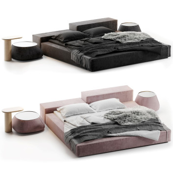 Bett und Nachttischchen Living Divani Extrasoft Set