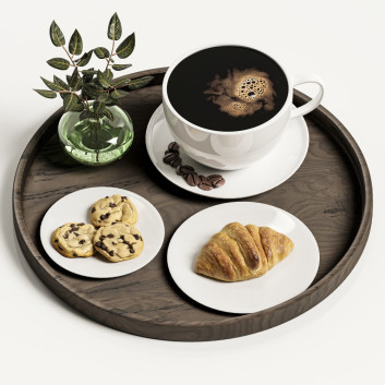 Served Table Coffee, Cookies and Croissant Set 001 3D model