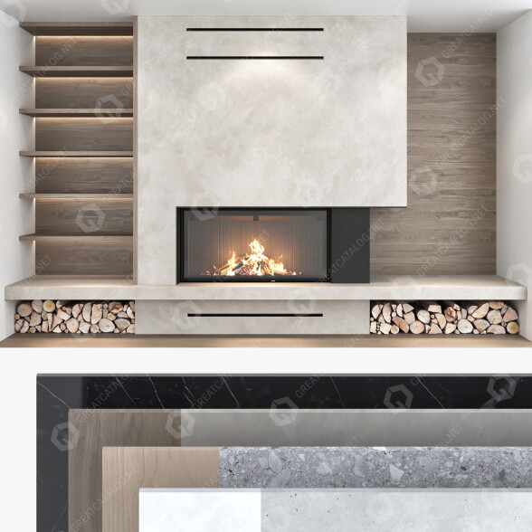 Kominek na drewno Romotop Decorative Wall Set 07 model 3D