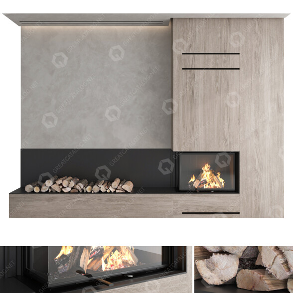 Kominek na drewno Romotop Decorative Wall Set 16 model 3D
