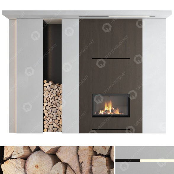 Дров'яний камін Decorative Wall Set 21 3D модель
