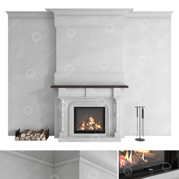 Kominek na drewno Romotop Decorative Wall Set 44 model 3D