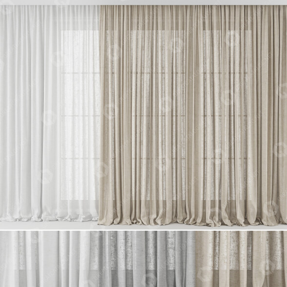 Штори Long Linen Set 02 3D модель