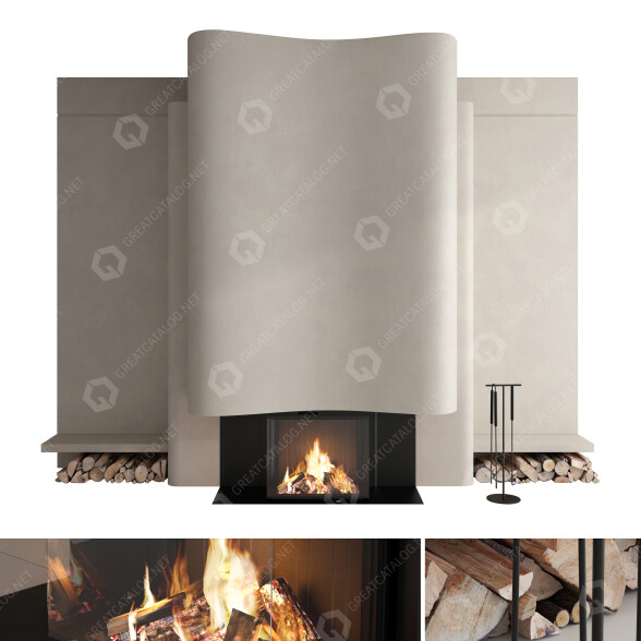 Kominek na drewno Romotop Decorative Wall Set 59 model 3D