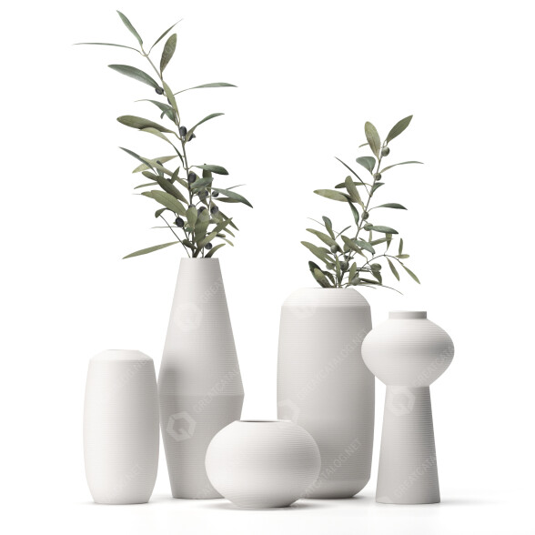 Vases and Branches Olive Set 1 3D model
