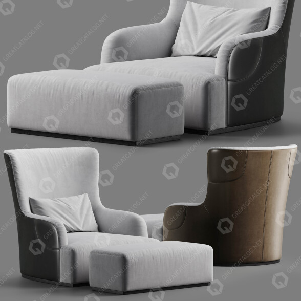Sillón y otomana Meridiani Liu Modelo 3D