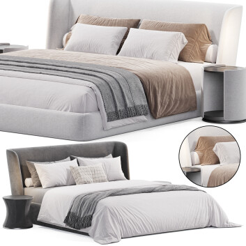 Bed and Bedside Tables  Minotti Creed 3D model