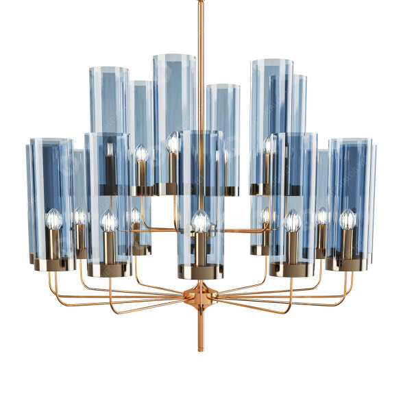 Lámpara de araña 1stDibs Brass and Blue Glass Tube Modelo 3D