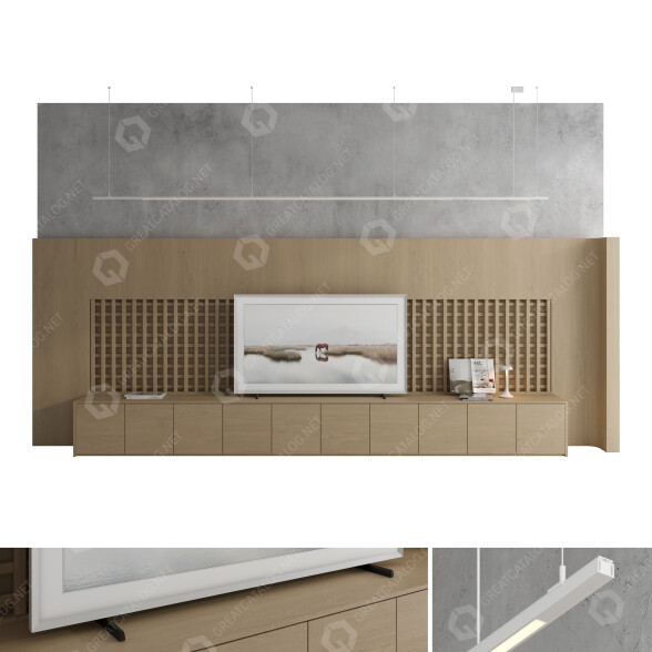 TV Wall Unit and Decor Set 65 3D model