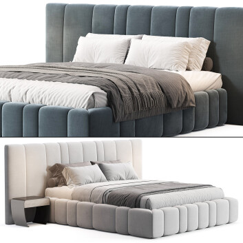 Ліжко та тумбочки Casaspace Areli Gray Blue Velvet Luxury Wide