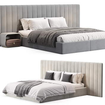 Ліжка та тумбочка Casaspace Walvia Gray Velvet Luxury Wide Headboard