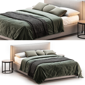 Ліжко та тумбочки West Elm Curved Modern 3D модель
