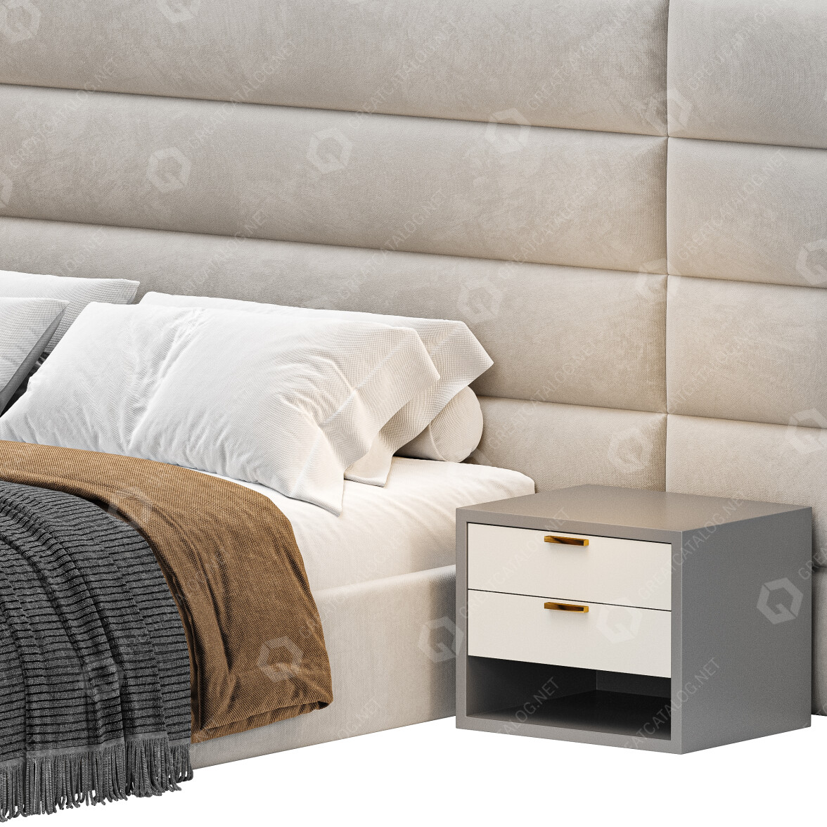 Bed and Bedside Tables RH Modena Horizontal 3D model
