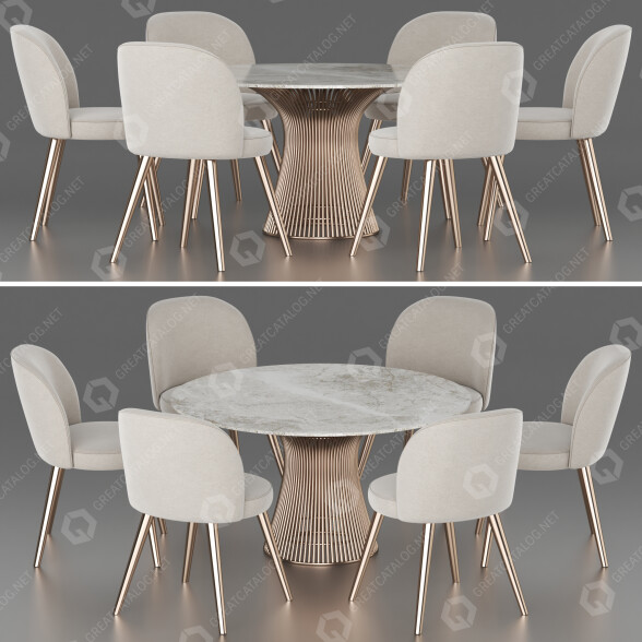 Стіл та стільці Knoll Platner and Candy Dining Set 92 3D модель