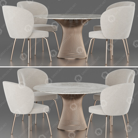 Mesa y sillas Knoll Platner and Greer Dining Set 93 Modelo 3D