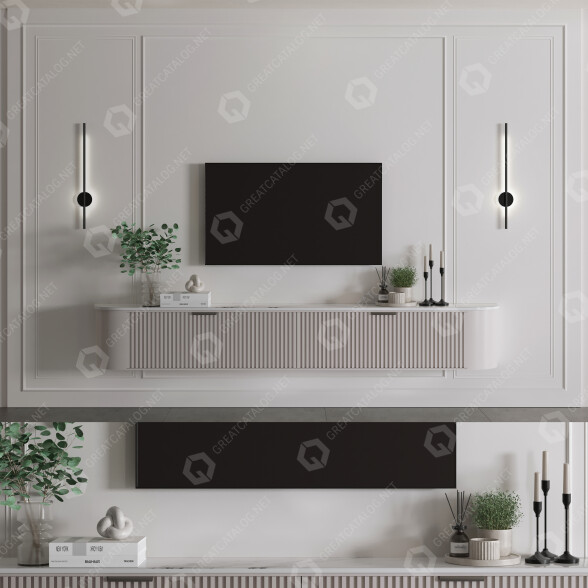 Ściana i wystrój telewizora Set 02 model 3D