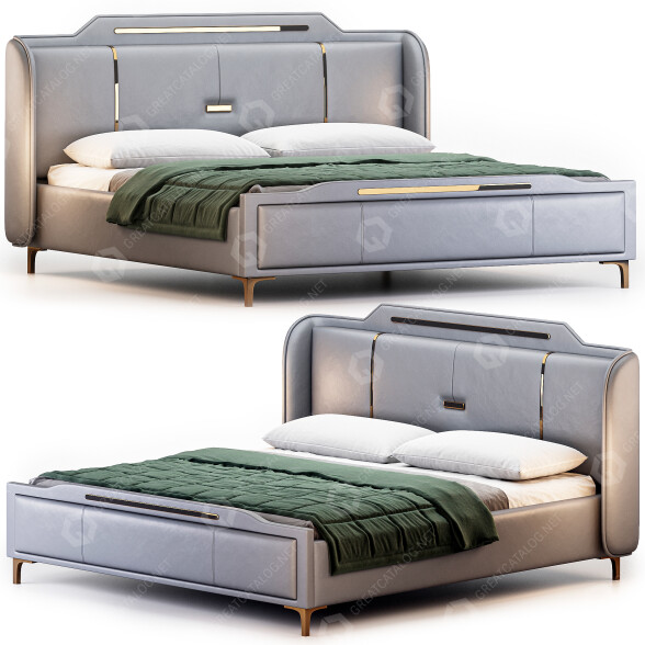Ліжко Litfad Grey Wingback Upholstered 3D модель