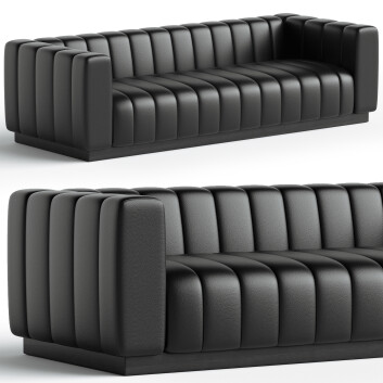Sofa CB2 Forte Extra-Large Modern Channeled Black Leather