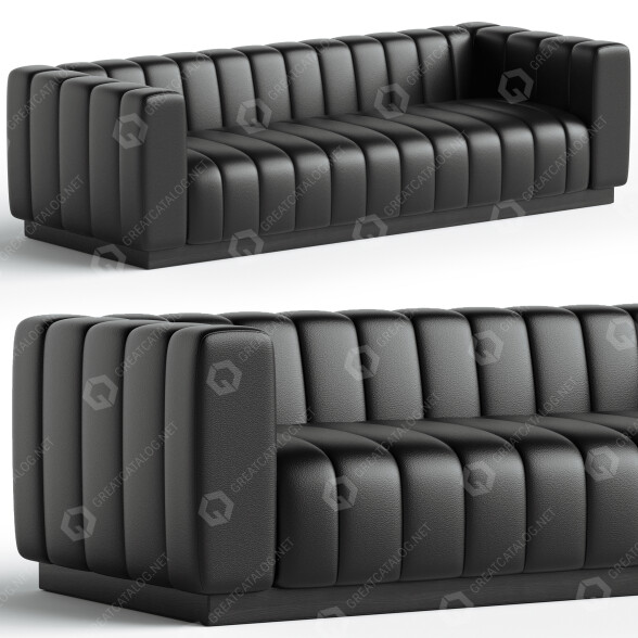 Диван CB2 Forte Extra-Large Modern Channeled Black Leather 3D модель