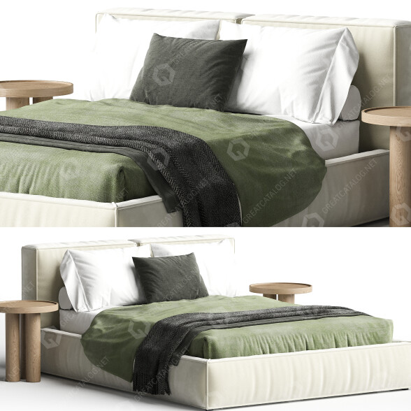 Bett und Nachttischchen Flexteam Slim One 3D-Modell