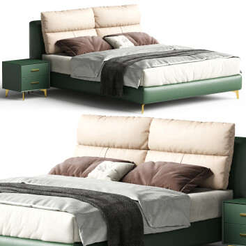 Cama y mesitas de noche Litfad Green Modern Wood and Upholstery Panel