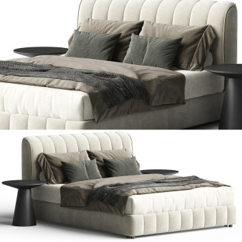 Ліжка та тумбочки Litfad White Upholstered Panel Modern