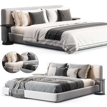 Ліжко та тумбочки Casvada Amabilis Gray Cotton Linen Gray Fabric Contemporary Rectangular Headboard