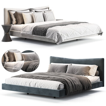 Ліжко та тумбочки Casvada Altresha Gray Linen Fabric Minimalist Floating