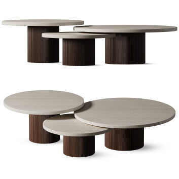 Mesas de centro Gigogne Wood and Travertine Celeste