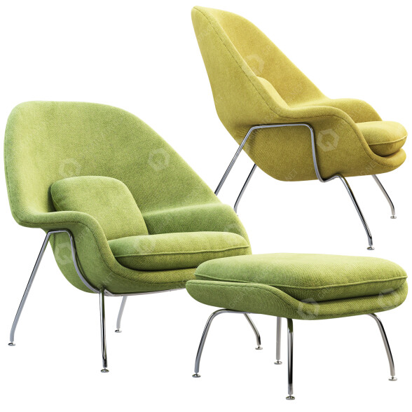 Armchair and Ottoman Knoll Womb 3D model