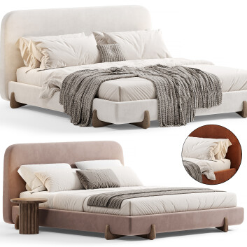 Bed and Bedside Tables  CB2 Stivale Light Brown Velvet Queen 3D model
