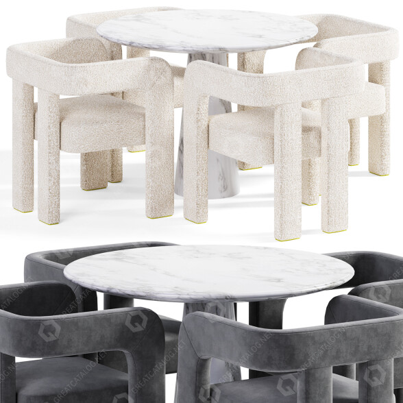 Table and Chairs CB2 Stature Boucle 3D model