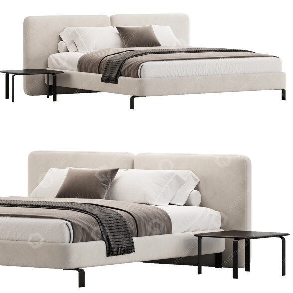 Кровать и тумбочки Minotti Tatlin Cover 3D модель