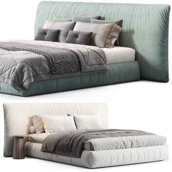 Ліжко та тумбочки Casaspace Alix Blue Cotton Linen Fabric Wide Headboard Luxury
