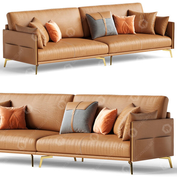 Sofa Litfad Glamorous Brown Leather 280 cm 3D model