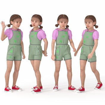Діти Casual Kid Girl 04 Poses 3D модель