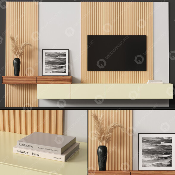 Jednostka ścienna TV Beige 01 model 3D