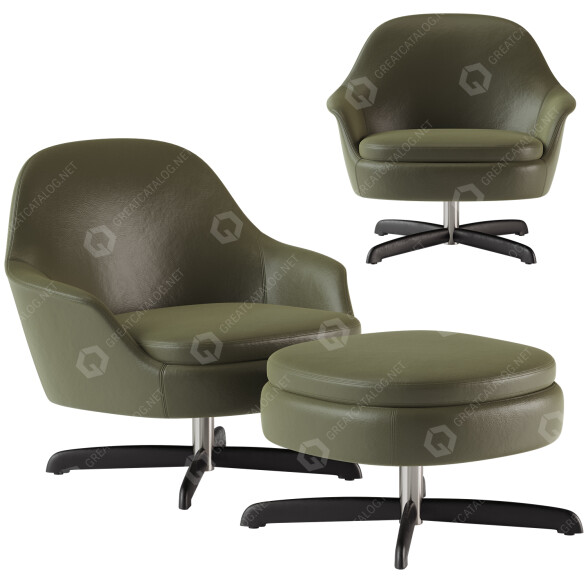 Крісло та пуф Minotti Sendai Swivel 3D модель