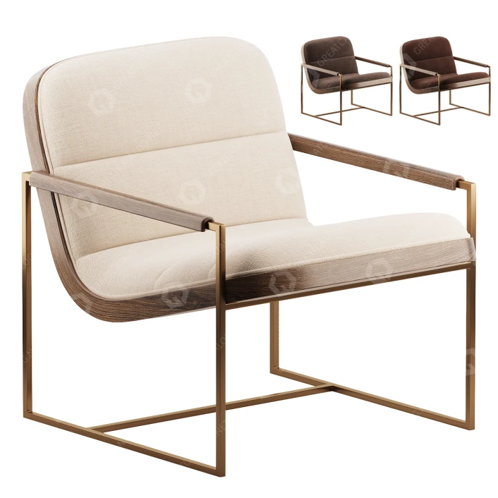 3D model Armchair Rina Rustic Off White Upholstered Seat Back Gold Metal  Frame Occasional