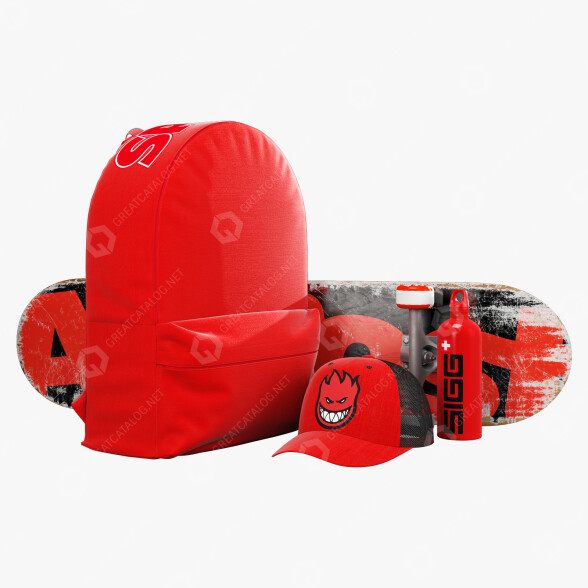 Mochila, Monopatín y Otros Accesorios Set Red Modelo 3D