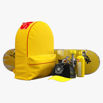 Рюкзак, скейтборд та інші аксесуари Set Yellow 3D модель