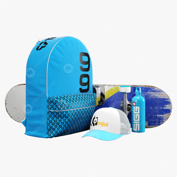 Рюкзак, скейтборд та інші аксесуари Set Light Blue 3D модель