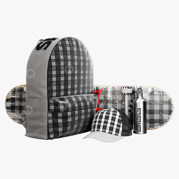 Rucksäcke, Skateboards und anderes Zubehör Set Grey 3D-Modell